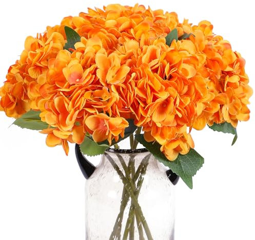 Kimura's Cabin 6 x künstliche Hortensien aus Seide, Blumenstrauß, Tischdekoration, Hochzeit, Garten, Party, Halloween-Dekoration (orange-gelb)