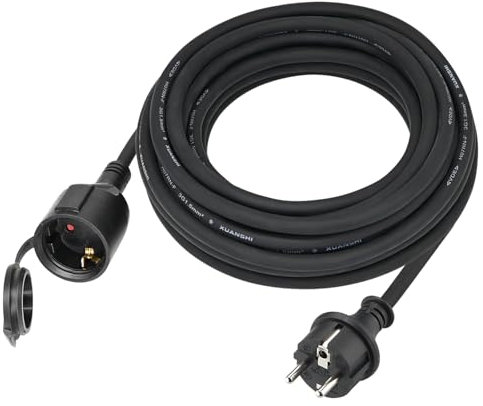 Verlängerungskabel Outdoor 20m für den Außenbereich, Gummi Verlängerung Stromkabel außen mit Schuko Stecker, IP44 Verlängerungsleitung H07RN-F 3G1,5 mm² Kabel mit Schutzkappe, 3500W, 16A 250V, Schwarz