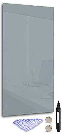 DekoGlas Magnettafel 'Grau' aus Glas 100x50cm, Memoboard inkl. Stift, Tuch & Magnet, Metall-Pinnwand für Küche & Büro