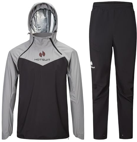 HOTSUIT Tuta sauna per uomo con tecnica anti strappo per allenamento per la perdita di peso con giacche e pantaloni sudati, nero, 2XL