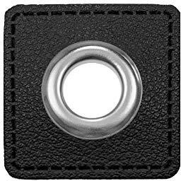 Ösen Patches eckig – 2 Stück – Lederimitat zum Aufnähen – 20 Farben – für Kordeln, Taschen, Turnbeutel, Kleidung – Patch mit Metallöse – DIY Nähzubehör für Deko & Accessoires (schwarz)