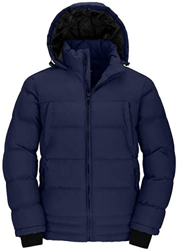 Wantdo Giacca Caldo Invernale Giubbotto con Cappuccio Regolabile Parka Trapuntato Idrorepellente Cappotto da Lavoro Outdoor Uomo Blu Scuro L