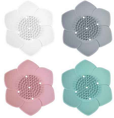 AUEAR, Lot de 4 porte-savon en forme de fleur de lotus avec support en silicone antidérapant et flexible pour salle de bain douche