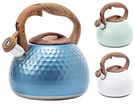 Bouilloire à sifflet en acier inoxydable pour cuisinière à gaz, cuisinière électrique et plaque vitrocéramique Capacité 2,8 l (bleu)