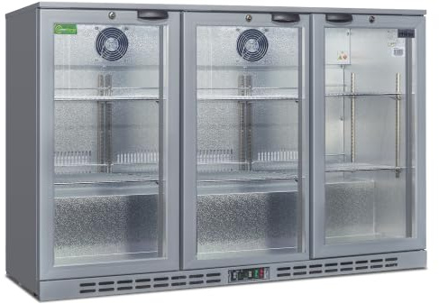 Rhino COLD1350H Triple Door Hinged Undercounter Bottle Cooler, Silver | Energy efficient back bar cooler