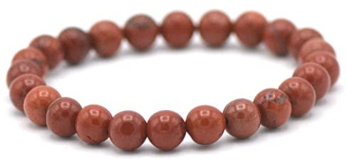 MINERAL MIRACLES Armband, runde Perlen, 8 mm, Naturstein, französische Handwerkskunst, mehr als 60 Auswahlmöglichkeiten (Roter Jaspis 8 mm)