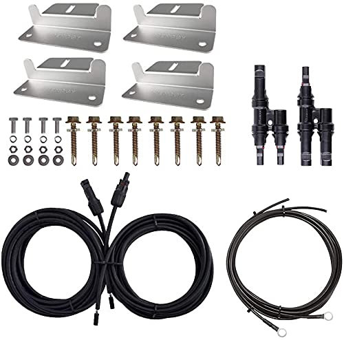 Renogy Solar Panel Mounting Kit 400W, Z Brackets Four Sets 16 Pcs, 8Ft Tray Cable, 20Ft 10 AWG Adaptor Kit, Y Branch Connector for RV, Camper, Van and Off-Grid Applications