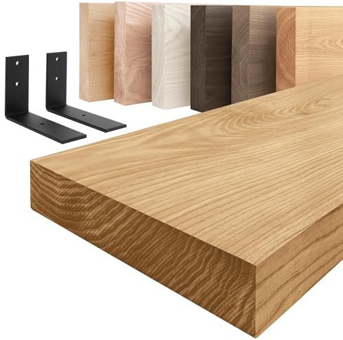 LAMO Manufaktur Holzregal mit schwarzen L-förmigen Halterungen | Wand Regal 100 cm breit für Wohnzimmer, Küche, Büro im Industrial-Stil | Farbe: Rustikal, Kante: gerade | Massivholz, Vintage-Charakter