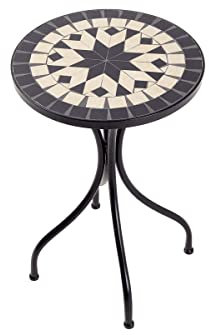 BUTLERS Bistrotisch rund Ø 35 cm -Palazzo- Balkontisch aus Keramik-Mosaiksteine in Creme-Schwarz für 1-2 Personen | Indoor Outdoor Wetterfest Möbel für Balkon, Küche, Terrasse, Garten