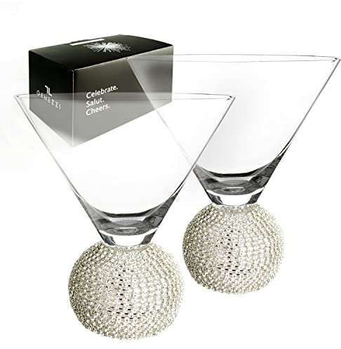 GEMEZZI Martini-Gläser ohne Stiel, silbernes modernes Cocktailglas, Kristallkugelboden in eleganter Box, perfektes Barzubehör für Margarita, Manhattan, Cosmos, Mixgetränke und Desserts, 2 Stück