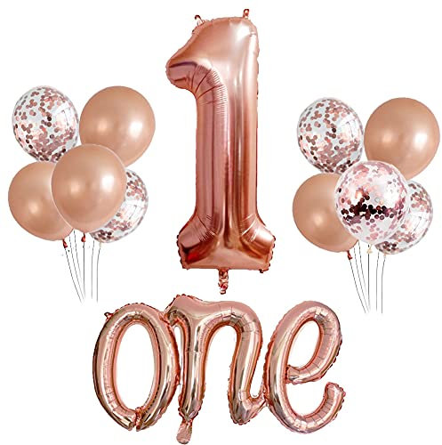 Morofme Roségold One Ballon Set für den ersten Geburtstag, 40 Zoll große Nummer 1 Ballon, Buchstabe Eins Ballon 20 Zoll, 1. Geburtstagsballons für Mädchen Frauen Rose Gold First Birthday Dekorationen