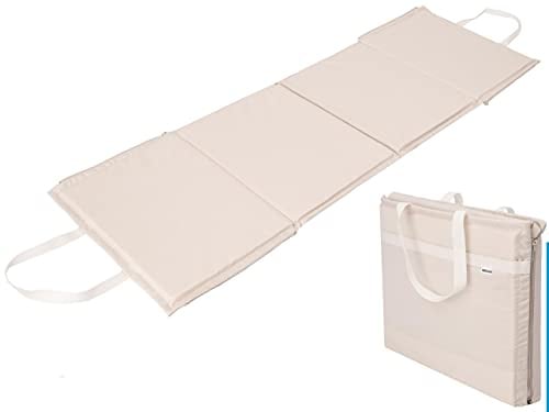 PillowPrim Strandmatte – Sonnenliege – Für Outdoor- & Campingfans – Bequemes Liegen im Garten & Strand – Tragbar & faltbar 2in1 – 177x54 cm, Beige