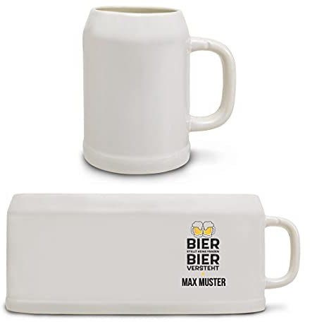 Manutextur Bierkrug mit Namen - personalisiert - Motiv Bier stellt Keine Fragen - Keramik - 500 ml - 18x8,4 cm - persönliches Geschenk