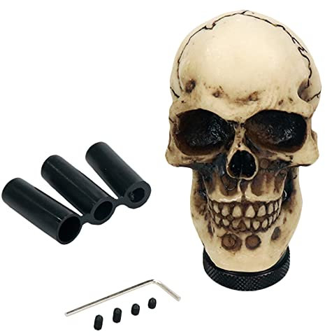Modengzhe Pomo de palanca de cambios de resina, diseño de calavera, diseño de calavera, decorativo, universal, manual, para modificación de coche