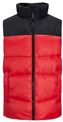 JACK & JONES Men's Lightweight Gilet Zip Up High Neck Quilted Sleeveless Bodywarmer True Red/Blocking S
