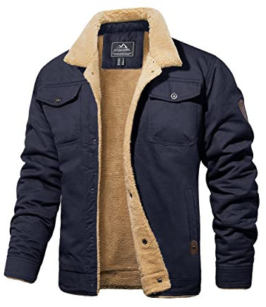 MAGCOMSEN Veste d'hiver en polaire pour homme - Veste d'aviateur militaire - Coupe-vent - Col montant - Veste doublée chaude avec 5 poches, bleu foncé, M