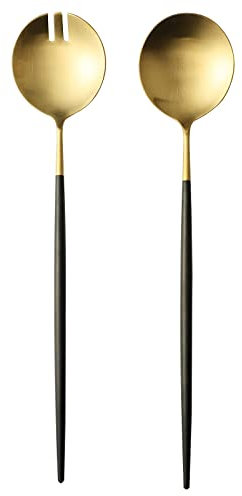 Zerophilo Salad Servers,Spoon and Fork Set 11.41 inch,18/10 Stainless Steel Salad Serving Titanium Plating (Silver)