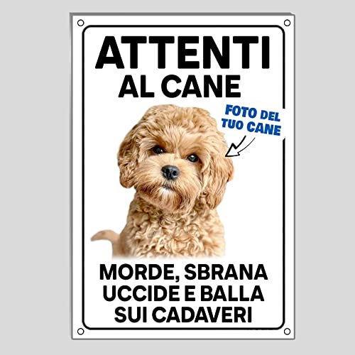 Cartello attenti al cane, personalizzato con foto del tuo cane. Targa rigida in PVC 3mm - Misura 20cm x 30cm