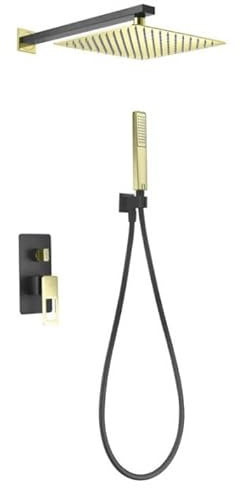 IMEX- Mitigeur de douche encastré mural - Série Suède Noir Mat et Or Brillant BDC032-6NGOLD
