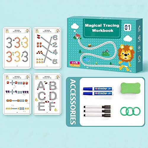 Magical Tracing Workbook Set,Magic Tracing Workbook für Kinder,Kalligraphie-Tracing-Buch für Kinder,Wiederverwendbares Schreibübungsbuch für Vorschulkinder und Kindergartenkinder (64 Seiten)