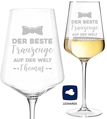 polar-effekt Beste Trauzeuge Weinglas mit Gravur - Wein-Glas 560 ml Geschenkidee - Rotweinglas Weinkelch- Hochzeit, Jahrestag - für Männer Weißweinglas