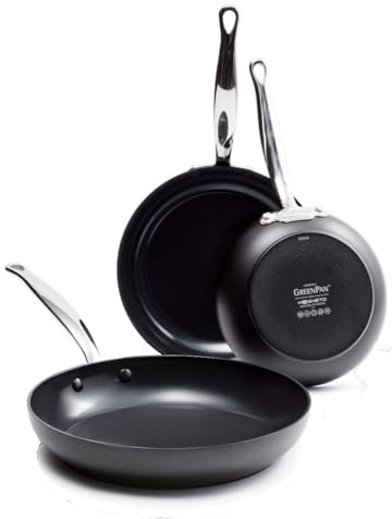 GreenPan Barcelona Hard Anodized Set di Padelle Antiaderenti in Ceramica Anodizzata Dura 3 Pezzi, 20 cm, 24 cm e 28 cm, Senza PFAS,Manico in Acciaio Inox,Antigraffio,Induzione,Forno,Lavastoviglie,Nero