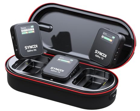 SYNCO G2A2 PRO - Microfono Lavalier wireless a doppio canale per DSLR, iPhone, Android e PC, set di microfono radio per fotocamera e streaming