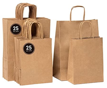 BOXPACKING | Sacchetti Carta con Manici | 50 Busta Regalo | 25 Buste Regalo Medie (32x24x11 cm) e 25 Sacchetti carta Piccoli (24x18x8 cm) | Shopping Bag | Borse Carta con Manico | Carta Kraft 115 g/m²