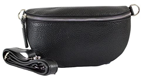 Bauchtasche Damen Stylisch EIN Crossbody Bag Nappa Leder Genuine Bauchtasche Sehr schone Gürteltasche Crossbag Crossbody Ledertasche Made in Italy (Schwarz)