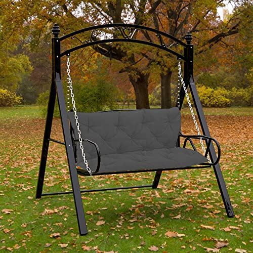 SEDOXX Kissen für Gartenbank, getuftetes Möbelkissen für Terrasse, Schaukel, Boden, Tatami, wasserdicht, rechteckig, Sitzkissen mit Bändern, Rückenlehne, Bank-Sitzkissen, 150 x 100 x 10 cm, Dunkelgrau