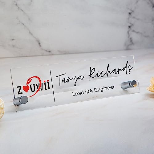 zouwii Mattiertes Stehendes Namensschild Mit LOGO – 25,4 X 7,9 Cm Großes Schreibtisch-Namensschild Mit FirmenLOGO, Neue Job-Büro-Dekoration, Werbegeschenk, Geschenke Für Kollegen