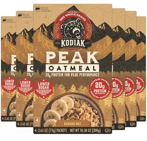 Peak Instant Oatmeal Packets, Banana Nut, High Protein,100% Whole Grains, 6 box with 4 packets each (Total of 24 packets)