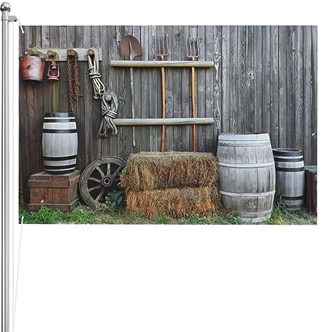 Holzflagge Scheune, Landschaft, 1,2 x 1,8 m, lustige Outdoor-Banner, Urlaub, Gartenflagge, Willkommens-Banner, Zuhause, Garten, Hof, Rasen, Dekoration, Flaggen, Indoor/Outdoor, doppelseitiger Druck
