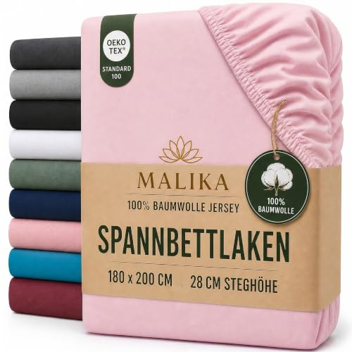 MALIKA® Spannbettlaken 140x200cm - 160x200cm Baumwolle Bettlaken Jersey Betttuch Spannbetttuch Laken - Matratzenhöhe bis 28 cm
