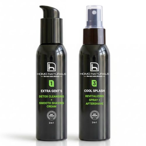 Homo Naturals Rasier-Set Reiniger + Gesichts-Tonic Spray – Geschenkset für Männer – Gesichtspflege für Männer – Männerkosmetik – Geschenke für Männer – 100% natürlich & BIO