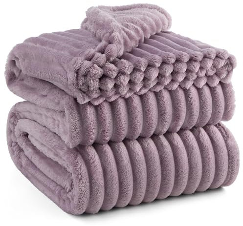 BEDSURE kuscheldecke 220x240 - Tagesdecke, Wolldecke & Fleecedecke, Sofadecke, Weiche Warme Grobe Korddecke für Zimmer Deko, Wohn- & Kuscheldecken, XXL Große Decke, Violett, 220 x 240 cm