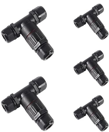 Dealikee 5PCS IP68 Waterproof Junction Box, T Shape 3-Polig Verteilerdose Außen Erdkabel Abzweigdose Garten Kabelmuffe Verbindungsmuffe Verbindungsbox für Ø3.5-10 mm Kabeldurchmesser