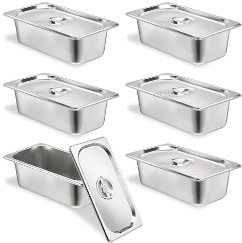 6 Set Hotel Pans 1/3 Size 4 Deep Stainless Steel Steam Table Pan w/Lids