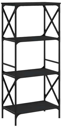 vidaXL Bücherregal, Bücherschrank mit 4 Böden, Regal mit verstellbaren Beinen, Standregal Aktenregal Büroregal, Schwarz Holzwerkstoff