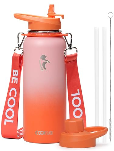 Coolflask 1.2l Insulated Water Bottle Stainless Steel with Strap