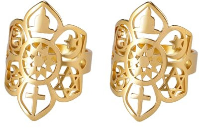 VASSAGO Lotusblume Verstellbarer Ring Coexist Om Kreuz Islam Stern Mond Davidstern Yin Yang Yoga Ring für Frauen Gilrs Religiöser Schmuck Geschenk