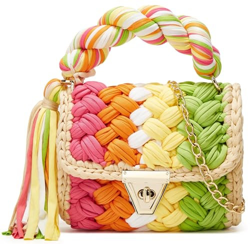 Pocadri Handgewebte Tragetaschen für Damen, grobes Garn, gehäkelt, Umhängetasche, DIY, Knoten, Geldbörse, gestrickt, Handtasche, Abendtasche, Clutch, stil 3, Einheitsgröße, P-Y-CYR-24BB01-style3