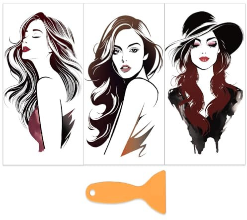 OLYCRAFT 3 Stück/Set Charakter Abziehbilder Zum Aufreiben Für Möbel Und Kunsthandwerk 15x30cm Langhaarige Frau Möbelaufkleber Dekor Dame Transferaufkleber Abziehbilder Mit 1 Teiligem Schaber