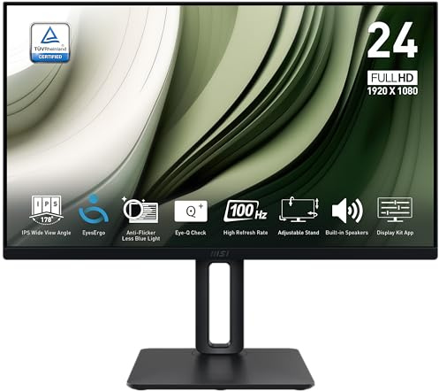 MSI PRO MP245PG, 24-inch IPS 1920 x 1080 (FHD) Computer Monitor, 100Hz, Adaptive-Synch, EPEAT Silver, HDMI, DisplayPort, VESA Mountable, Tilt, Height Adjustable, Speaker, 1ms, Black