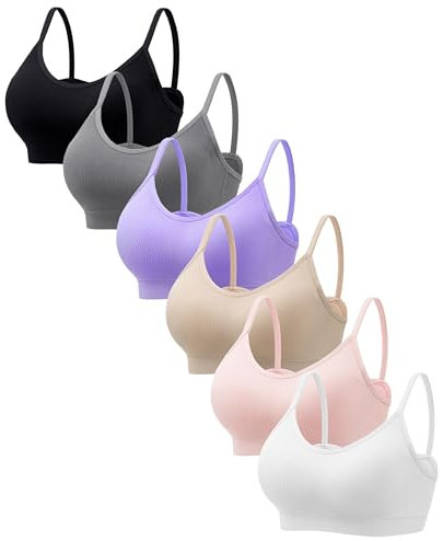HBselect 6er Pack Gepolsterte BHS ohne Bügel Damen Rückenfrei Nahtlose Bralettes Bügelloser T-Shirt BHS Sports Bra Yoga Bustier für Frauen Mädchen M C
