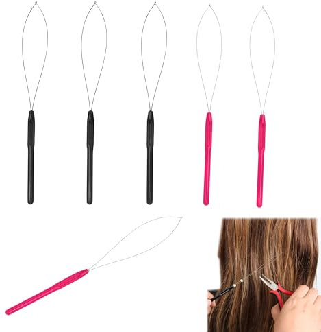 6 Kit de Herramientas de Extensión de Cabello, Anillos de Extensión de Pelo, Herramienta de Gancho de Tirar Herramienta de Dispositivo de Cuentas para Extensiones de Cabello