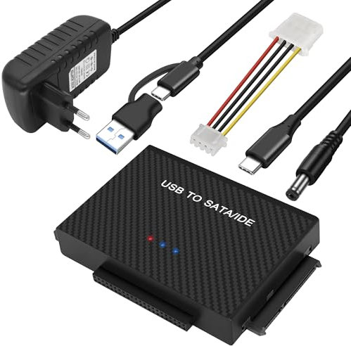 MEIRIYFA USB 3.0 to SATA/IDE Converter Adapter, IDE SATA to USB + Type C External Hard Drive Adapter Data Transfer Converter Kit for 2.5/3.5 inch SATA HDD/SSD & IDE HDD with 12V/2A Power Supply