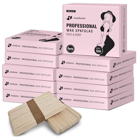Madamn Professional Wooden Wax Spatulas 10 x 100 Pack - Natural Birch Wax Sticks, Multi-Use Wax Applicator Sticks for Hair Removal, Plant Labels, Crafting Tools - Eco-Friendly Disposable Wooden Sticks