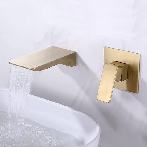 Bathroom Basin Mixer Tap Waterfall Basin Taps Bathtub Bathroom Mixer Tap Bath Faucet Single Lever Wall Mounted Basin Mixer Tap 2 Hole, Brushed Gold