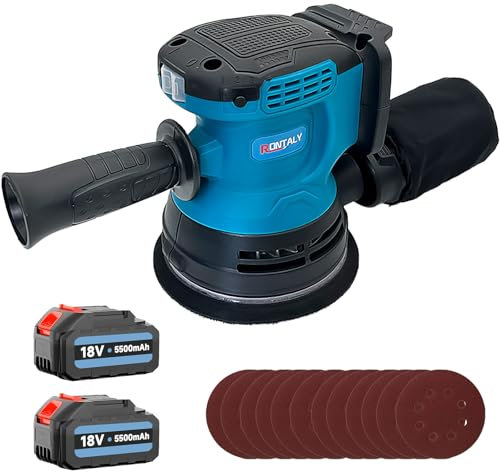Orbital Sander, 18V Random Orbit Sander, 15000OPM Variable Speeds, with 2X 3000mAh Batteries, 125mm Sanding Pad, Dust Collection, Electric Handheld Sanders